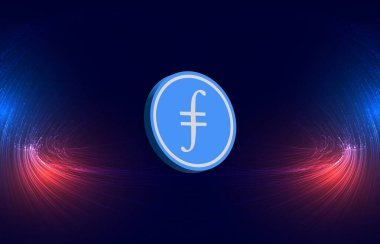 Dijital arkaplanda filecoin-fil sanal para biriminin görüntüsü. 3d illüstrasyon.