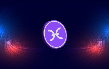 Gün batımında şehrin arka planında sanal zincir şeklinde şifrelenmiş para görüntüsü. 3d illüstrasyon.