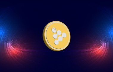 Dijital arkaplanda iexec-rlc şifreli para birimi resimleri. 3d illüstrasyon.