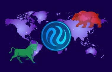 Dijital arkaplanda enjektif protokol-inj kripto para birimi resimleri. 3d illüstrasyon.