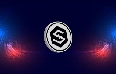 Dijital arkaplanda iostoken-iost şifreli para birimi resimleri. 3d illüstrasyon.