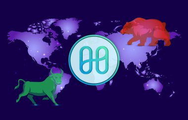 Dijital arkaplanda harmoni-bir kripto resimleri. 3d illüstrasyon.