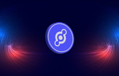 Dijital arkaplanda Helyum-hnt şifreli para birimi resimleri. 3d illüstrasyon.