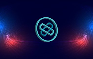 Dijital arkaplanda ağ dokuması şifreli para birimi logoları var. 3d illüstrasyon.