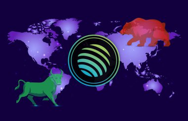 Jupiter-jup sanal para biriminin dijital arkaplan resmi. 3d çizimler.