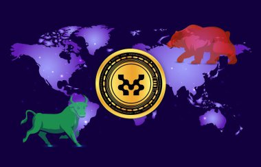 dijital arkaplanda hareket-hareket sanal para birimi resmi. 3d illüstrasyon.