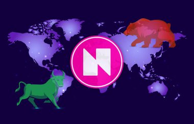 Dijital arkaplanda neon ev- neon-neon sanal para birimi görüntüleri. 3d illüstrasyon.