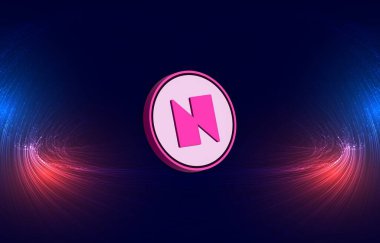 Dijital arkaplanda neon ev- neon-neon sanal para birimi görüntüleri. 3d illüstrasyon.