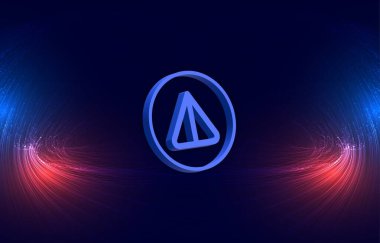 Soyut arkaplanda para değil kripto para birimi logosu çizimleri var. 3d illüstrasyon.