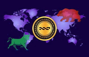 nxt şifreli para birimi resimleri dijital arkaplanda. 3d illüstrasyon.
