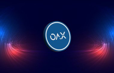 Dijital arkaplanda oax kripto para birimi resimleri. 3d illüstrasyon.