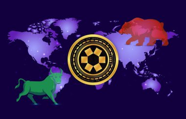 Dijital arkaplanda çekirdek dao-core kripto para birimi resimleri. 3d illüstrasyon.