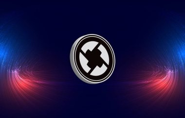 Dijital arka planda öküz-zrx bozuk para logosu resmi. 3d illüstrasyon.