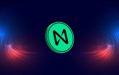 Dijital arka planda Protokol madeni para ve logonun yanında. 3d illüstrasyon resminin yanında.