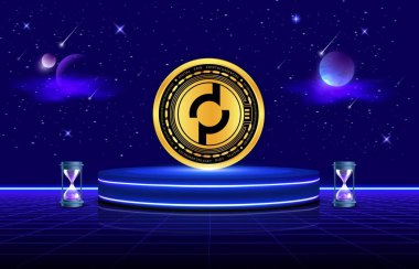 Dijital arkaplanda cep ağı-pokt şifreli para birimi resimleri. 3d illüstrasyon.