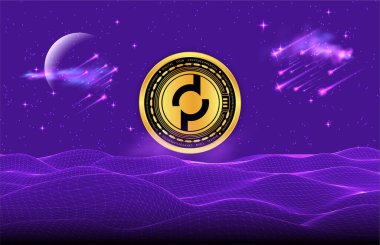 Dijital arkaplanda cep ağı-pokt şifreli para birimi resimleri. 3d illüstrasyon.