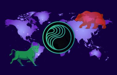 Dijital arkaplanda perlin-perl sanal para birimi resimleri. 3d illüstrasyon.