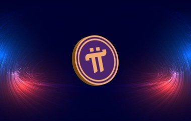 Dijital arkaplanda Pi-Ağ para şifreli para birimi resmi. 3d illüstrasyon.