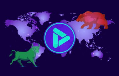 Dijital arkaplanda playdapp-pla sanal para birimi resmi. 3d illüstrasyon.