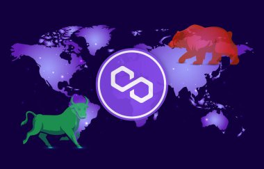 Dijital arkaplanda çokgen-matik kripto para birimi resimleri. 3d illüstrasyon.