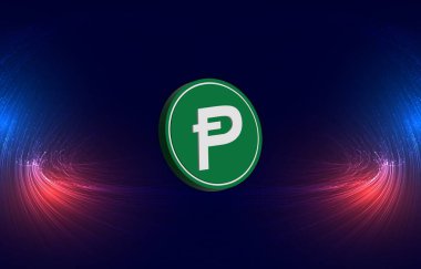 Dijital arka planda Potcoin-pot kripto para birimi resimleri. 3d illüstrasyon.