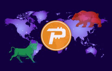 Dijital arkaplanda kripto para birimi logoları var. Pascal-Pasc madeni parası. 3d illüstrasyon.
