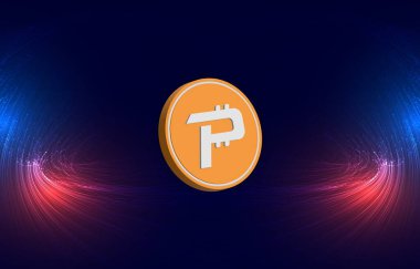 Dijital arkaplanda kripto para birimi logoları var. Pascal-Pasc madeni parası. 3d illüstrasyon.