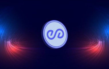 Peaq ağ-peaq sanal para birimi görüntüleri dijital arkaplanda. 3d illüstrasyon.