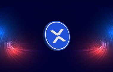 Dijital arkaplanda dalgalı-xrp sanal para birimi resimleri. 3d illüstrasyon.