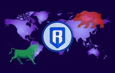 Dijital arkaplanda ronin-ron kripto para birimi görüntüleri. 3d illüstrasyon.