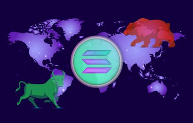Dijital arkaplanda solana-sol sanal para birimi resmi. 3d illüstrasyon