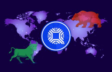 Dijital arkaplanda qtum şifreleme resimleri. 3d illüstrasyon.