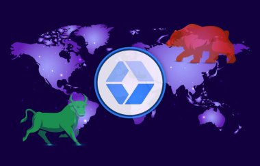 Dijital arkaplanda quarkchain-qkc para logosu resmi. 3d illüstrasyon.