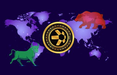 dijital arkaplanda quant-qnt sanal para birimi resmi. 3d illüstrasyon.