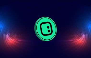 Dijital arkaplanda uzay kimlik kodlu şifreli para birimi logoları. 3d illüstrasyon.