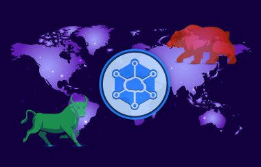 Dijital arkaplanda Storj kripto para birimi resimleri. 3d illüstrasyon.