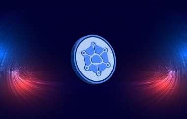 Dijital arkaplanda Storj kripto para birimi resimleri. 3d illüstrasyon.