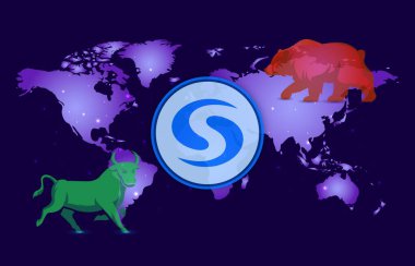 Sayısal arkaplandaki syscoin-sys şifreli para birimi resimleri. 3d illüstrasyon.
