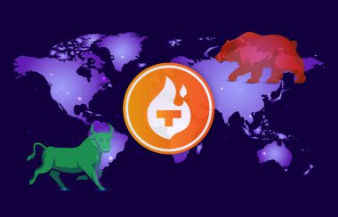 digital background image of theta fuel virtual currency. 3d drawings.