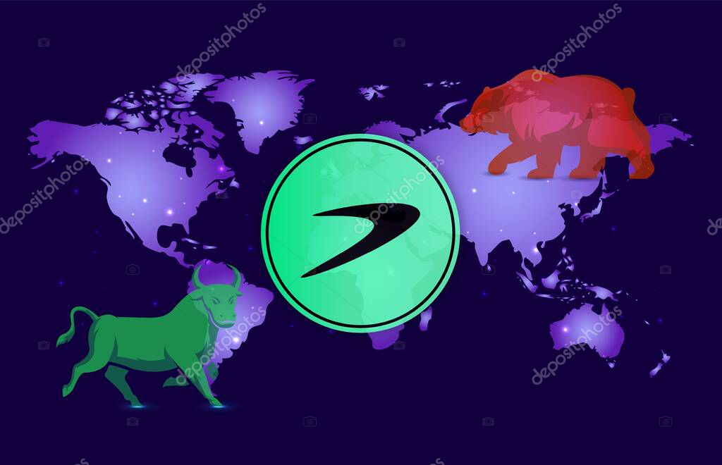 Tellor-trb cryptocurrency logos images on digital background. 3d illustrations.