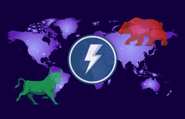 vethor token-vtho şifreli para birimi logoları dijital arkaplanda. 3d illüstrasyon.