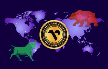 Dijital arkaplanda Vanar-vanry kripto para birimi logoları. 3d illüstrasyon.