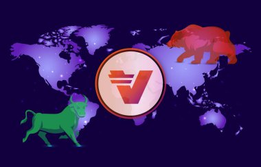 Dijital arka planda verasity-vra sanal para birimi görüntüsü. 3d illüstrasyon.