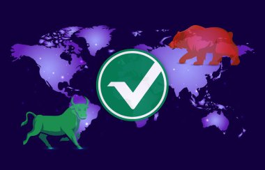 Dijital arkaplanda vertcoin-vtc şifreli para birimi logoları. 3d illüstrasyon.