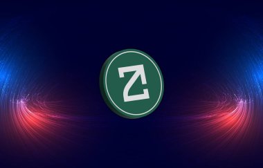Soyut arkaplanda zetachain-zeta kripto para birimi logosu çizimleri. 3d illüstrasyon.