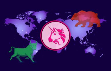 Uniswap-uni kripto para birimi görüntüleri. 3 boyutlu illüstrasyon. dijital paralar.