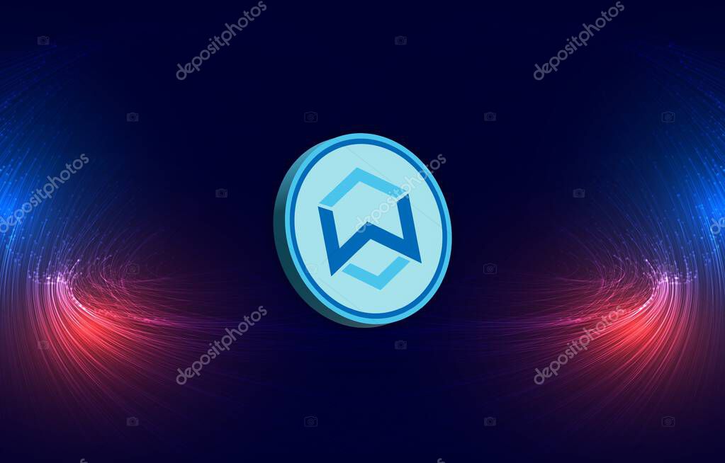 Wanchain-wan cryptocurrency logos on digital background. 3d illustrations.