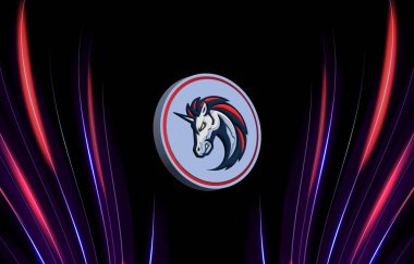 5 cm 'lik ağ ve dijital arkaplanda bozuk para logosu görüntüsü. 3d illüstrasyon.