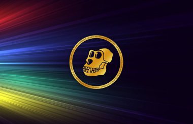 Dijital arka planda apecoin sanal para birimi görüntüsü. 3d illüstrasyon.