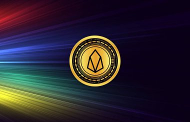 Dijital arkaplanda Eos sanal para birimi görüntüsü. 3B çizimler.